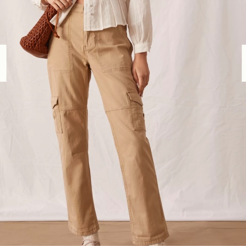 Anthropologie Khaki Metallic Gold Stripe Cargo Pants Size 16